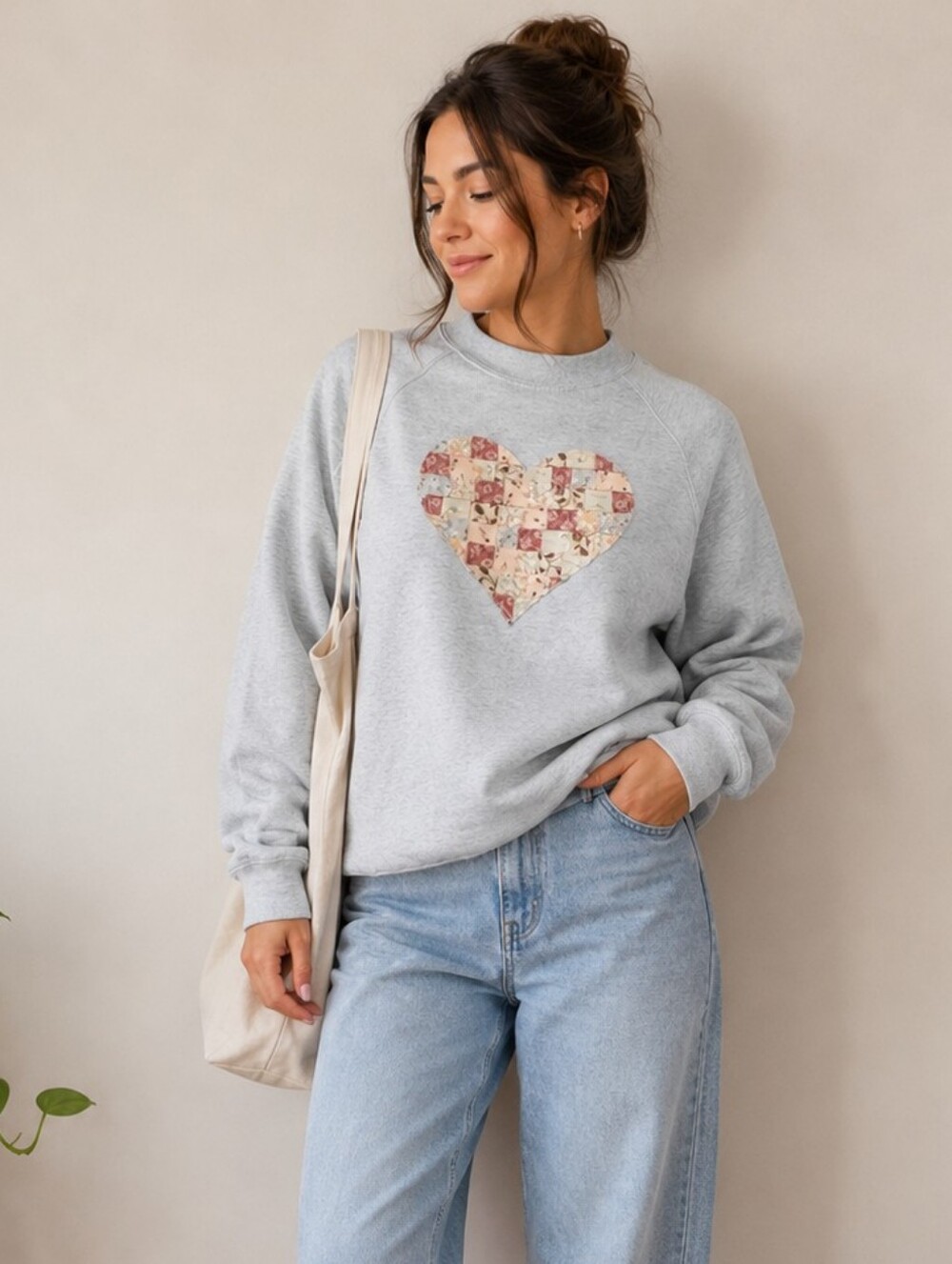 Redone Heart Patchwork Crewneck
